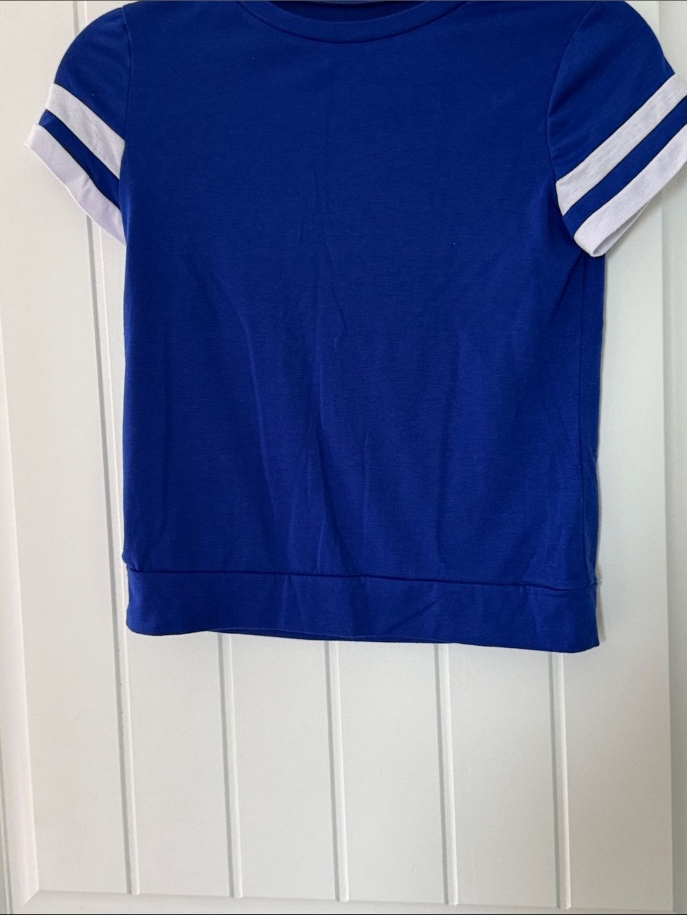 Kids Short Sleeve Tee with White Stripe Sleeves - Blue